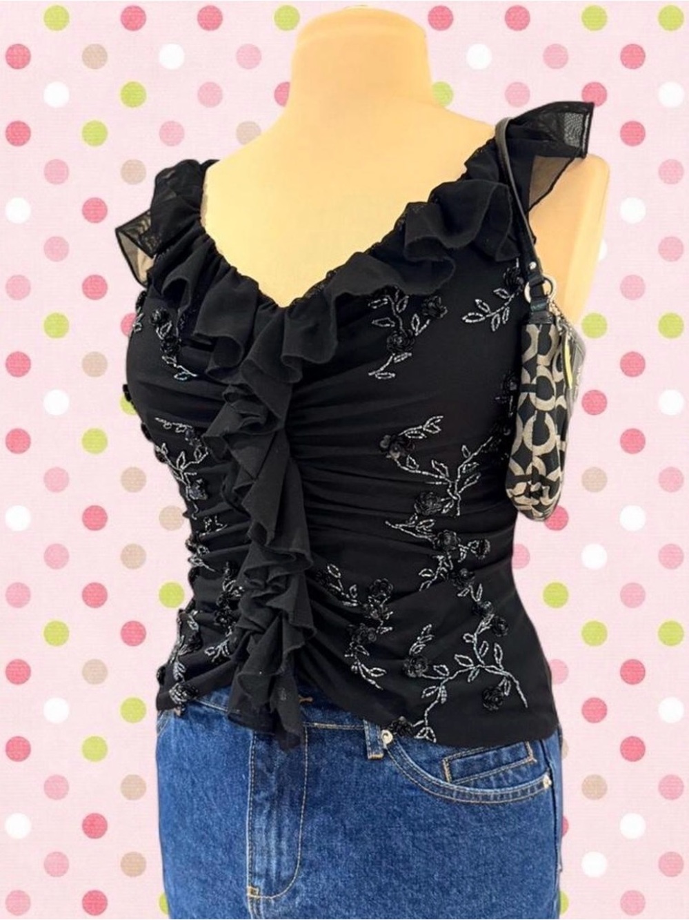 INSANE 90s beaded ruffle top